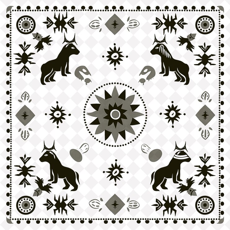 PSD arte folclórico de png zuni con fetiches y turquesa para decoraciones en la colección de arte de contorno tradicional