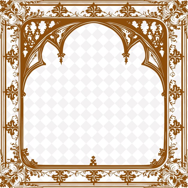 PSD arte folclórico renacentista gótico con arcos puntiagudos y gárgolas para un marco decorativo único tradicional