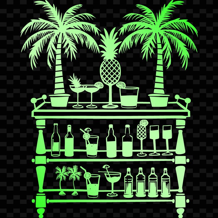 PSD arte folclórico tropical con diseño de palma e ilustración de piña colección de motivos de decoración