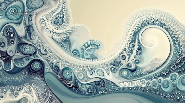 PSD arte fractal abstracto con patrones orgánicos giratorios en blanco azulado y beige