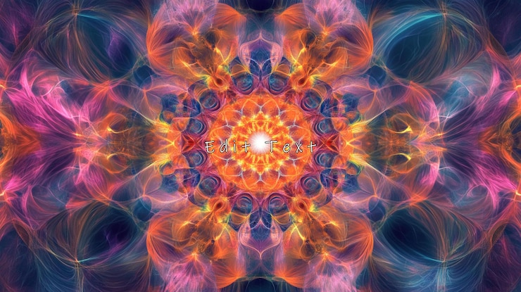 PSD arte fractal simétrico con colores vibrantes y patrones giratorios