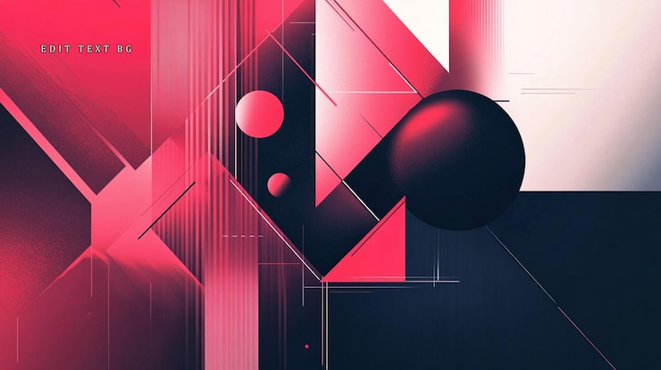PSD arte geométrico abstracto con esferas y líneas negras rojas rosas