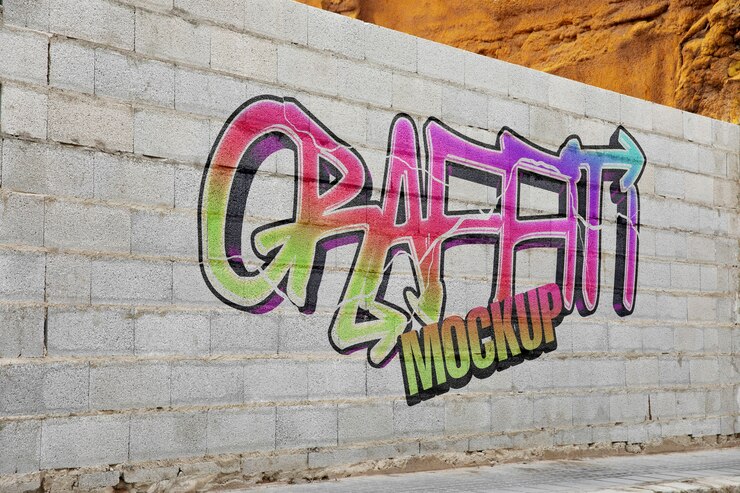 PSD arte de graffiti de pared de ladrillo al aire libre