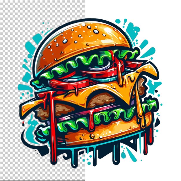 PSD arte de hamburguesa de estilo graffiti sin fondo o transparente