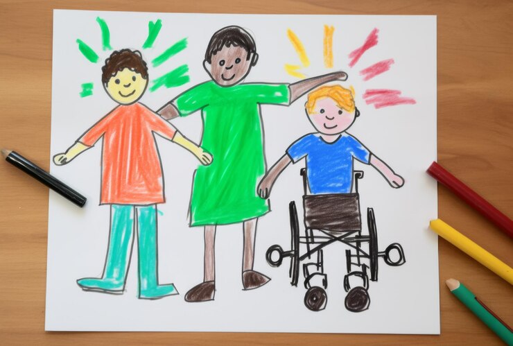 PSD arte infantil brilhante e feliz inclusiva