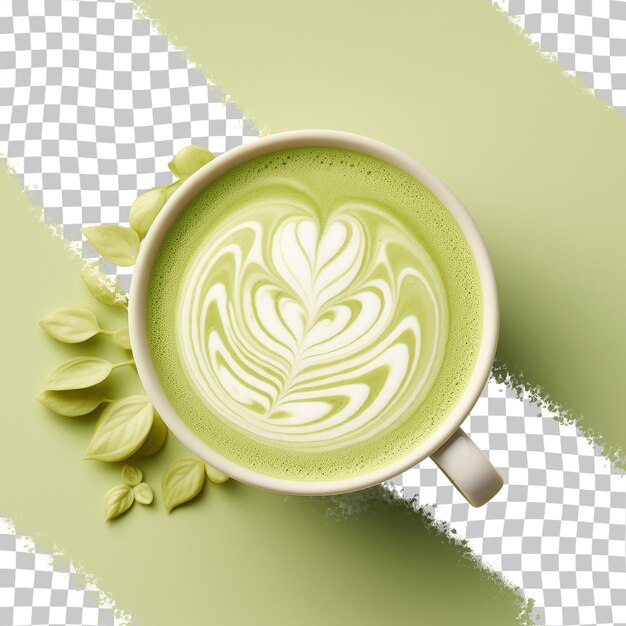 PSD arte latte con matcha sobre un fondo transparente