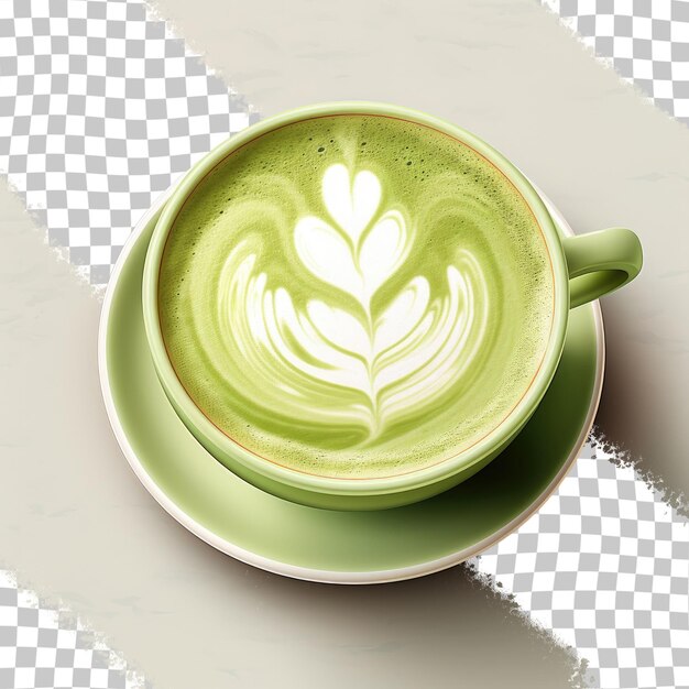 Arte latte con matcha sobre un fondo transparente