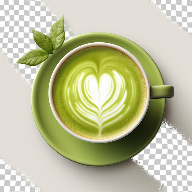 Arte latte con matcha sobre un fondo transparente