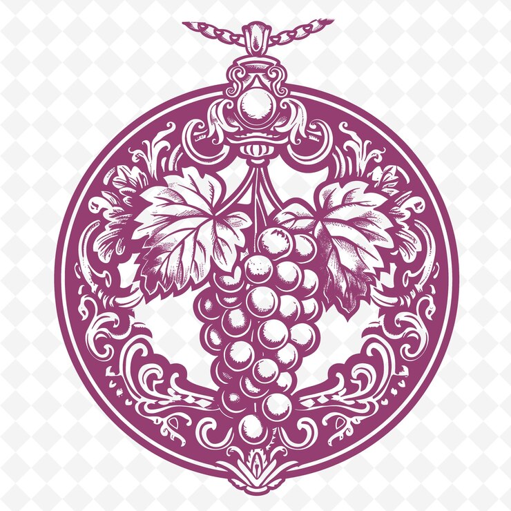 PSD arte de línea de ametista con vid y uvas para decoraciones contorno artes de garabateo decoración de la naturaleza