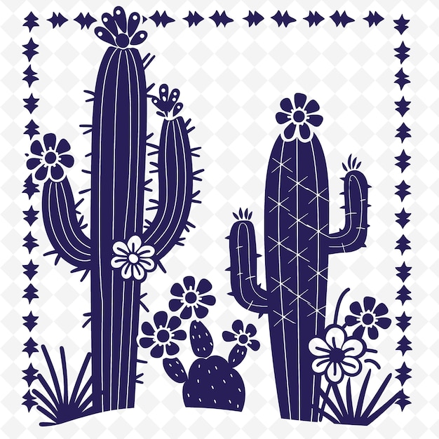 PSD arte de línea de cactus con espinas y flores para decoraciones en t contorno artes garabateadas de decoración de la naturaleza