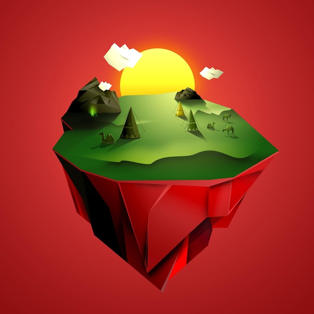 PSD arte lowpoly de isla desierta