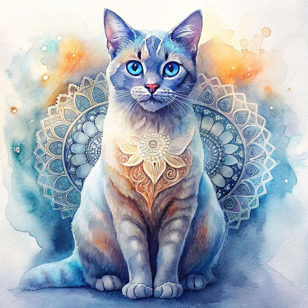 PSD arte de mandala en un bebé gato con fondo blanco limpio