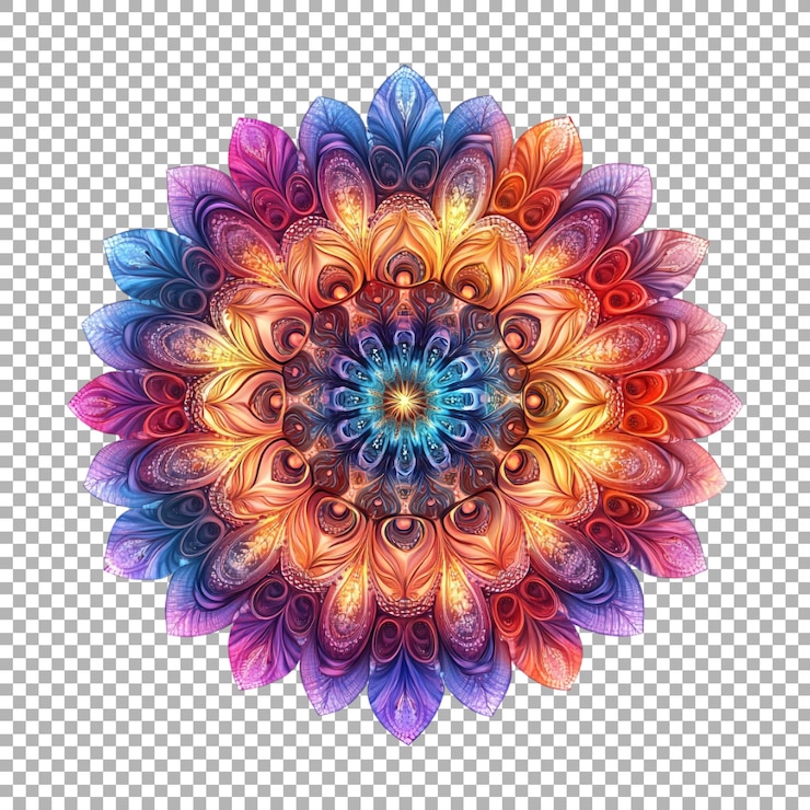 PSD arte de mandala colorido en png en un fondo transparente generado por ai