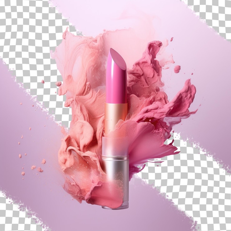 PSD arte de maquillaje en un fondo transparente con textura de mancha de lápiz labial