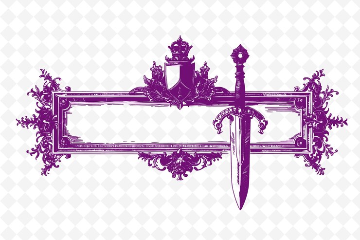 PSD arte del marco de la armadura de los caballeros png con decoraciones de espada y escudo bo ilustración arte del marco decorativo