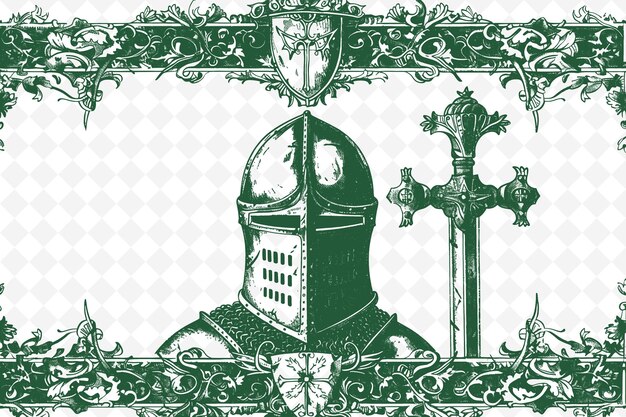 Arte del marco del casco de los cruzados de png con decoraciones de cruz y escudo ilustración arte del marco decorativo