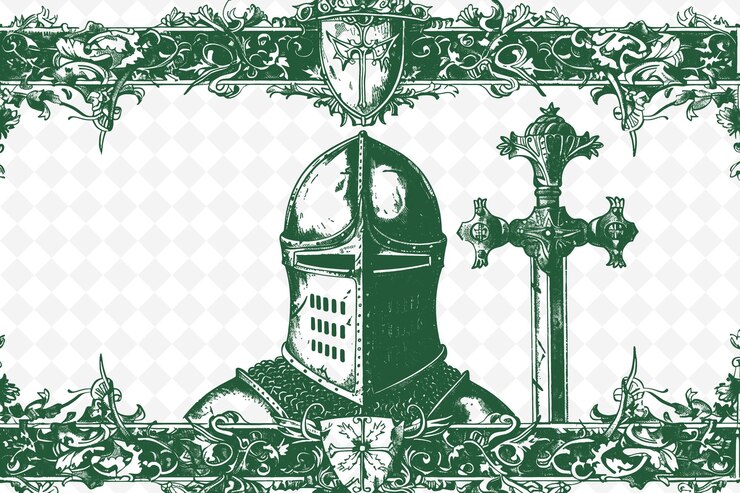 PSD arte del marco del casco de los cruzados de png con decoraciones de cruz y escudo ilustración arte del marco decorativo