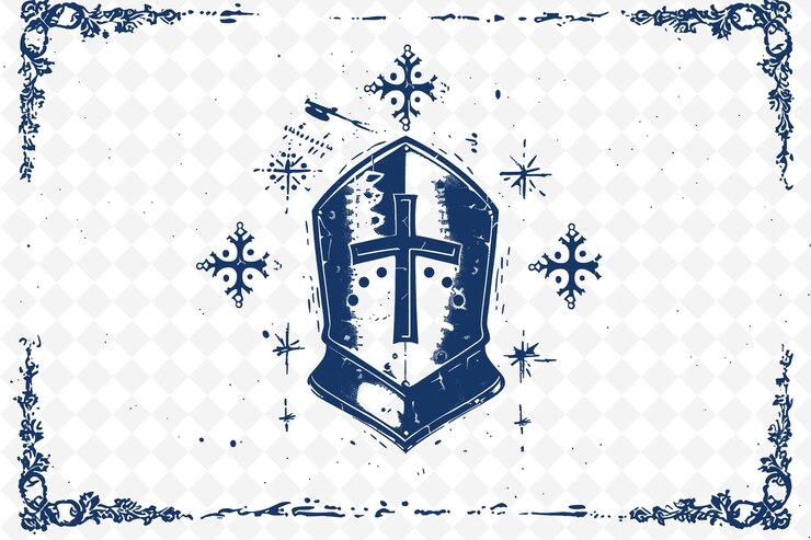 PSD arte del marco del casco de los cruzados de png con decoraciones de cruz y escudo ilustración arte del marco decorativo