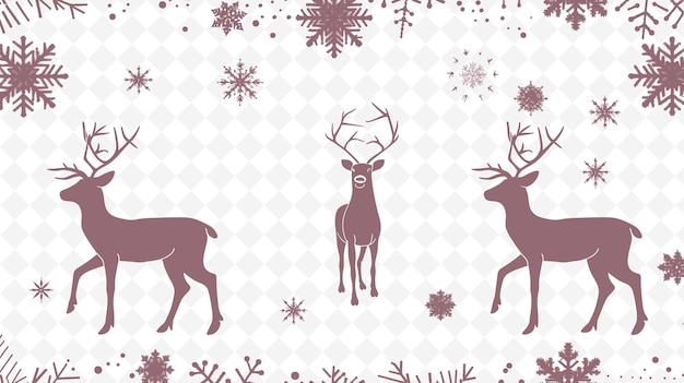PSD arte de marco escandinavo con renos y copos de nieve decoratio ilustración arte de marco decorativo