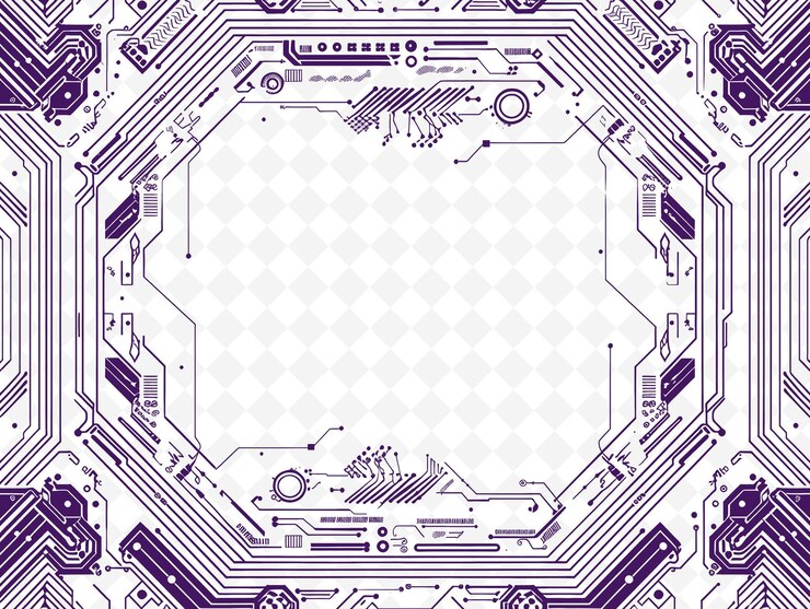 PSD arte de marco futurista con patrones de circuitos tecnológicos e ilustración arte de marco decorativo
