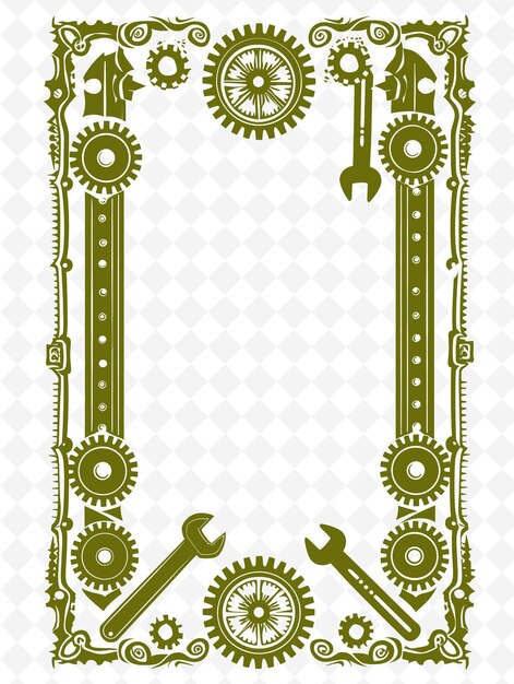 PSD arte de marco industrial png con decoraciones de llave y engranajes ilustración de borde arte de marco decorativo