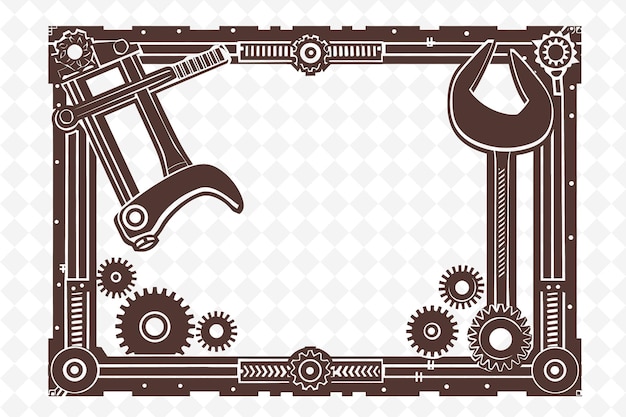 PSD arte de marco industrial png con decoraciones de llave y martillo ilustración de borde arte de marco decorativo