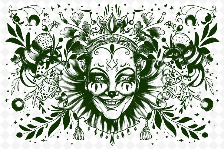 PSD arte de marco de máscara de png jesters con bolas de malabarismo y cartas de juego ilustración arte de marco decorativo