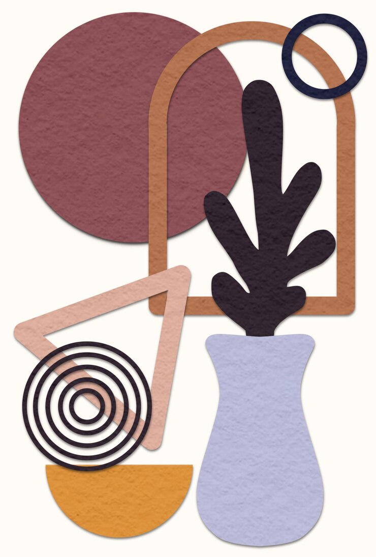 PSD arte murale per la decorazione con illustrazioni di piante e forme geometriche astratte