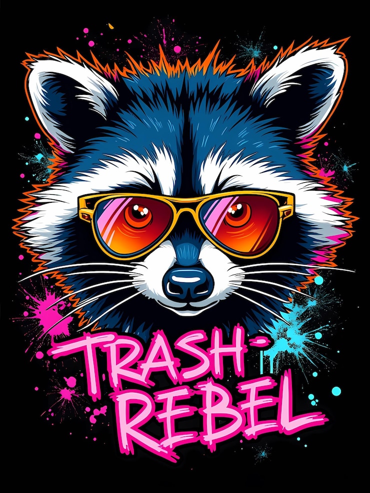 PSD arte de neón raccoon de trash rebel con un toque de estilo callejero