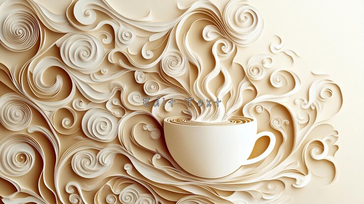 PSD arte de papel de una taza de café con vapor giratorio