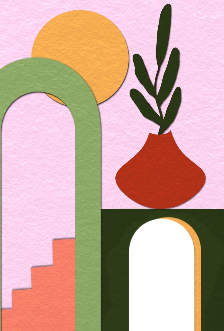PSD arte de pared con diseño de ilustración de edificios abstractos en estilo mediterráneo