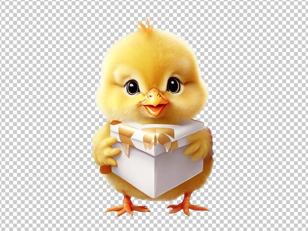 PSD arte de un personaje de un pollo bebé de pollo sosteniendo caja de regalo