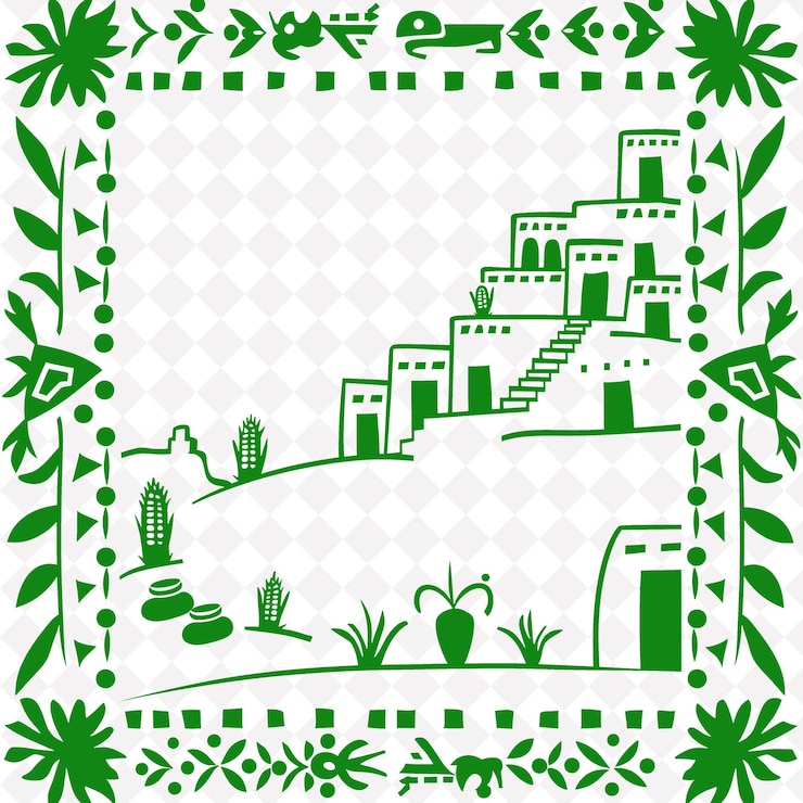 PSD arte popolare di png pueblo con ceramica e kiva steps per decorazioni collezione di arte tradizionale