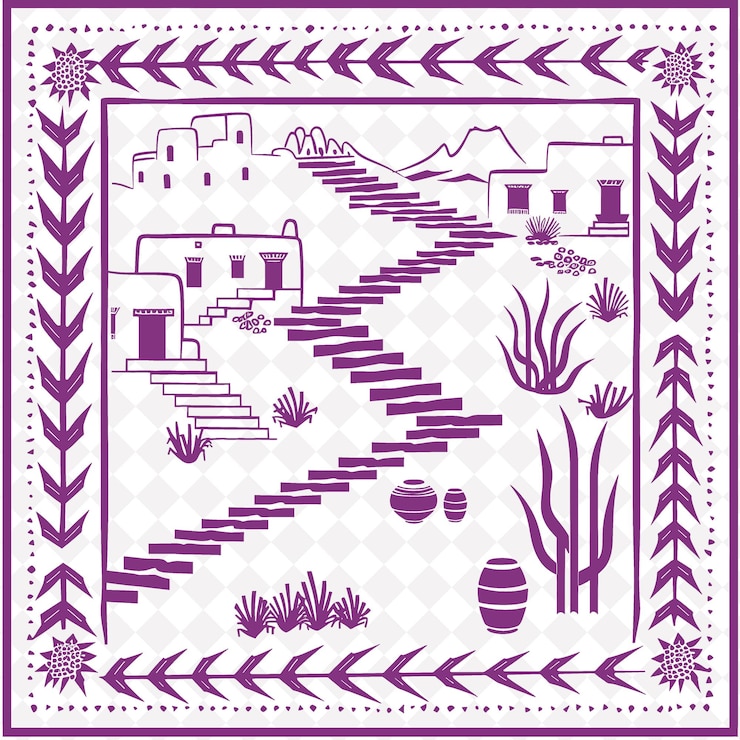 PSD arte popolare di png pueblo con ceramica e kiva steps per decorazioni collezione di arte tradizionale