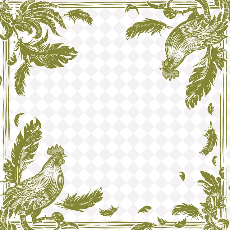 PSD arte popolare tradizionale di png con gallo e piume per decorazioni collezione di arte tradizionale di contorno