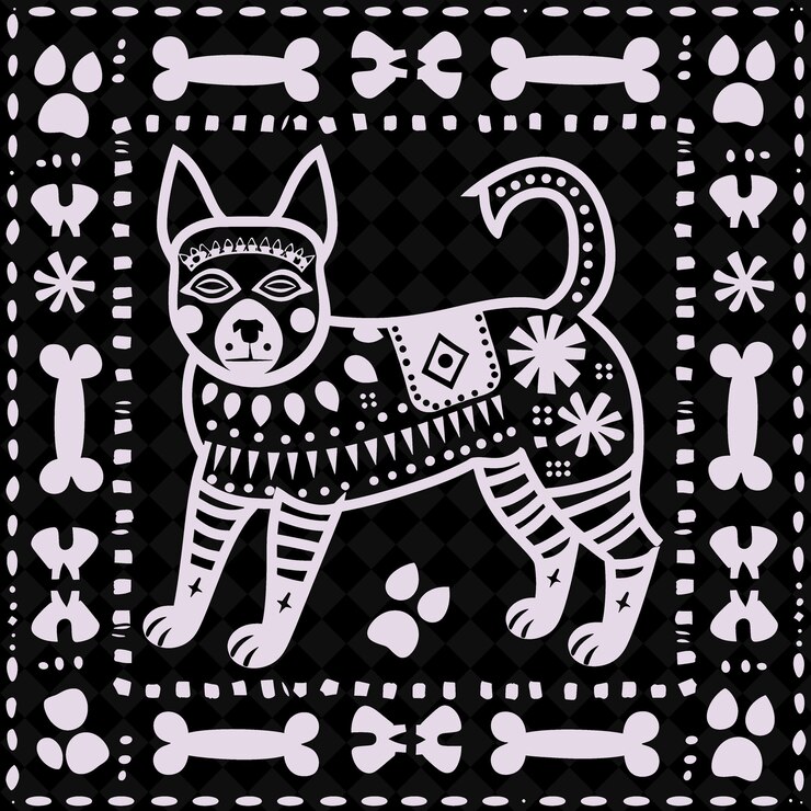 PSD arte popular del perro con huesos e impresiones de patas para decoraciones crea una colección de marcos artísticos de contorno creativo