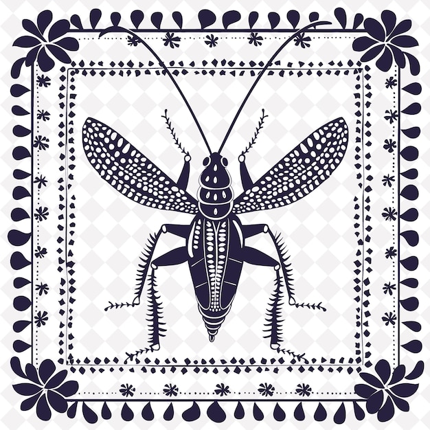 PSD arte popular de saltamontes con patas y antenas para decoraciones ilustración contorno decoración del marco