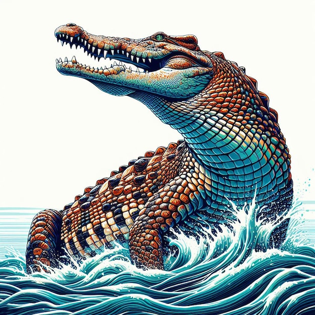 PSD arte vectorial hiperrealista animales salvajes africanos cocodrilo aislado cartel de fondo blanco png pic