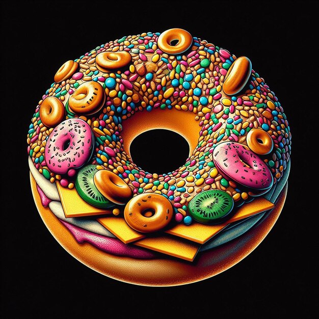 Arte vectorial hiperrealista, colorido, de moda, delicioso y sabroso, ilustración de bagel