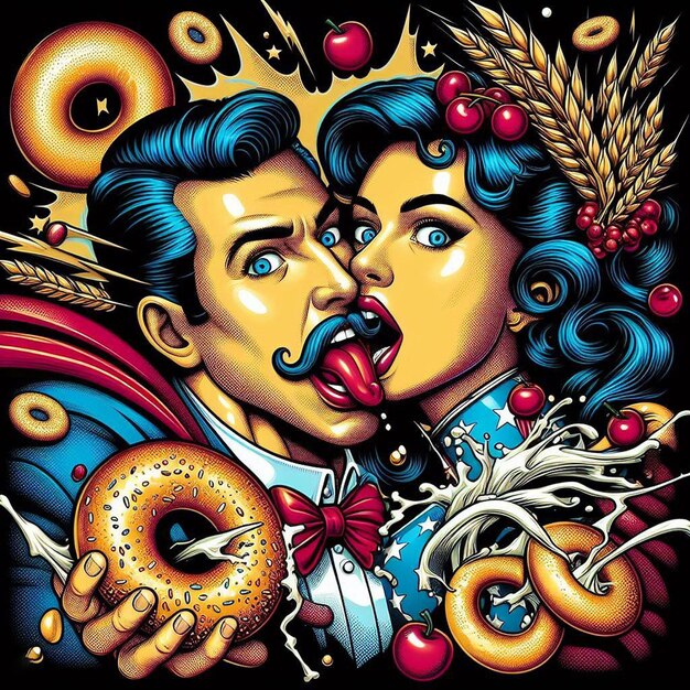 Arte vectorial hiperrealista, colorido, de moda, delicioso y sabroso, ilustración de bagel