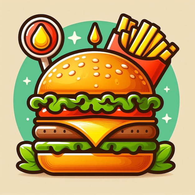 Arte vectorial hiperrealista hamburguesa hamburguesa de queso símbolo del icono del avatar dibujo ilustración