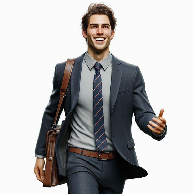 Arte vectorial hiperrealista hombre de moda que camina hombre de negocios en traje fondo blanco aislado