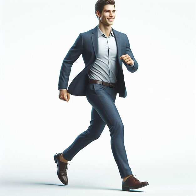 Arte vectorial hiperrealista hombre de moda que camina hombre de negocios en traje fondo blanco aislado