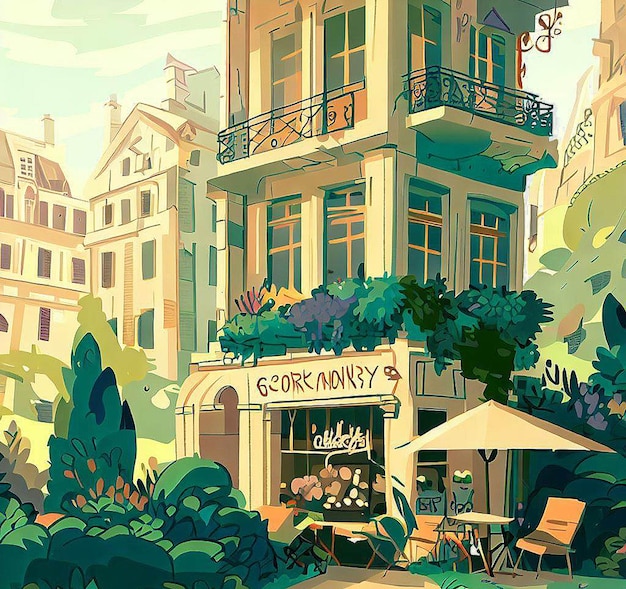 PSD arte vectorial hiperrealista ilustración de vacaciones urbanas en francia flair café callejero acuarela paisaje urbano