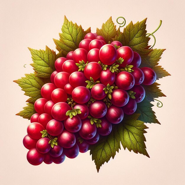 Arte vectorial hiperrealista de moda deliciosa fruta fresca de uvas de vino tinto hojas aisladas vida muerta