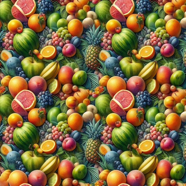 PSD arte vectorial hiperrealista patrón sin costuras frutas textura aislada en fondo blanco todavía