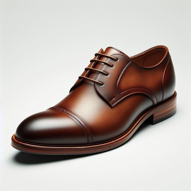 PSD arte vectorial hiperrealista zapatos hechos a mano de cuero marrón masculino con fondo blanco aislado