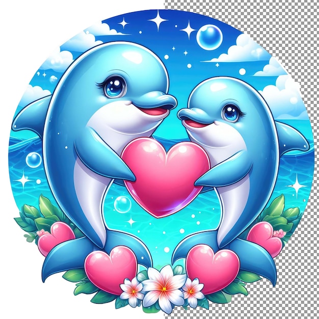 PSD arte vectorial de romance con bigotes de una adorable pareja de animales sosteniendo un corazón