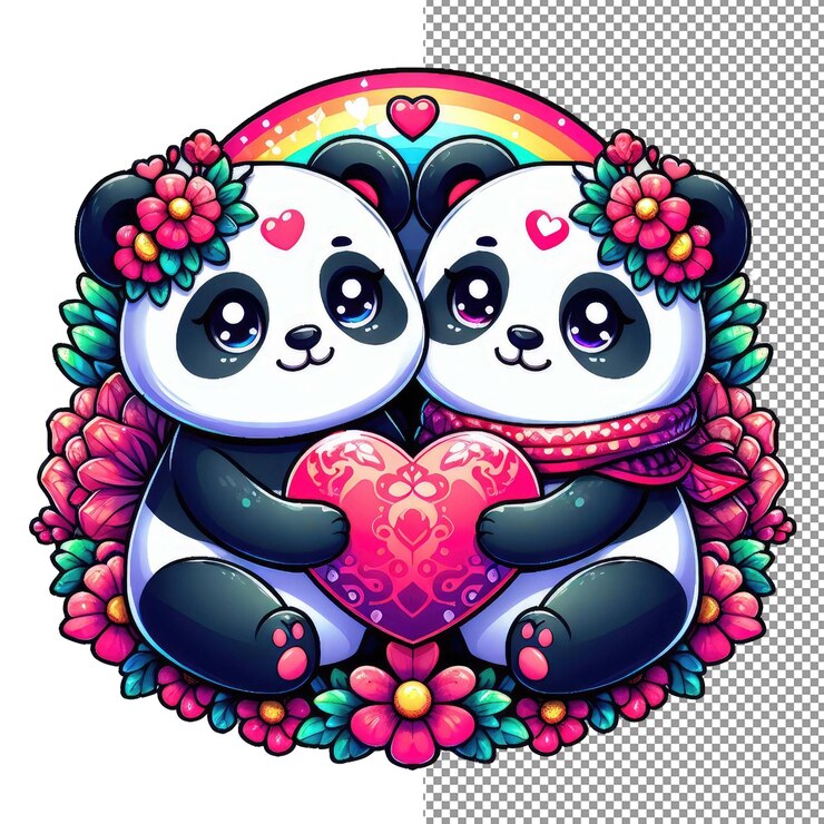 PSD arte vectorial de romance con bigotes de una adorable pareja de animales sosteniendo un corazón