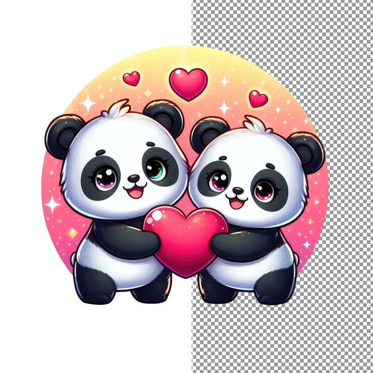 PSD arte vectorial de romance con bigotes de una adorable pareja de animales sosteniendo un corazón
